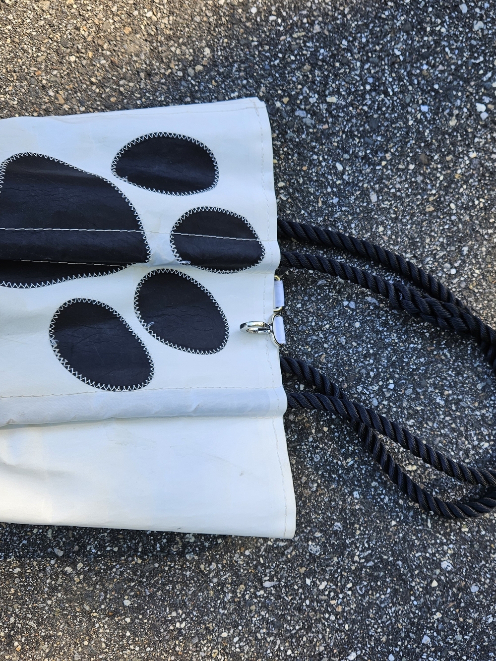 Sea Bags White Tote Bag with Black Rope Handles and Black Paw Print Detail